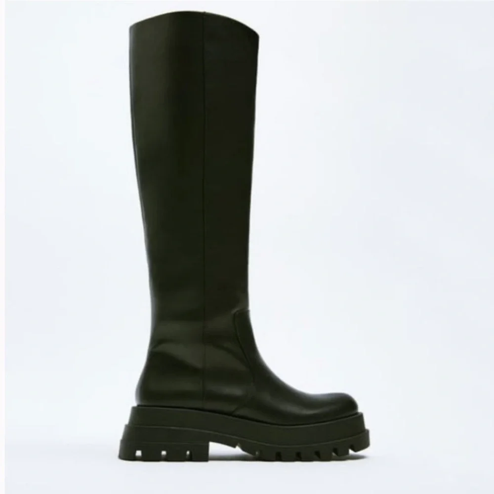 Zara black Over-the-Knee Chunky Platform Boots